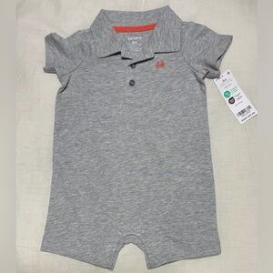Carter's Gray Polo Romper with Red/Coral embroidered crab short sleeve